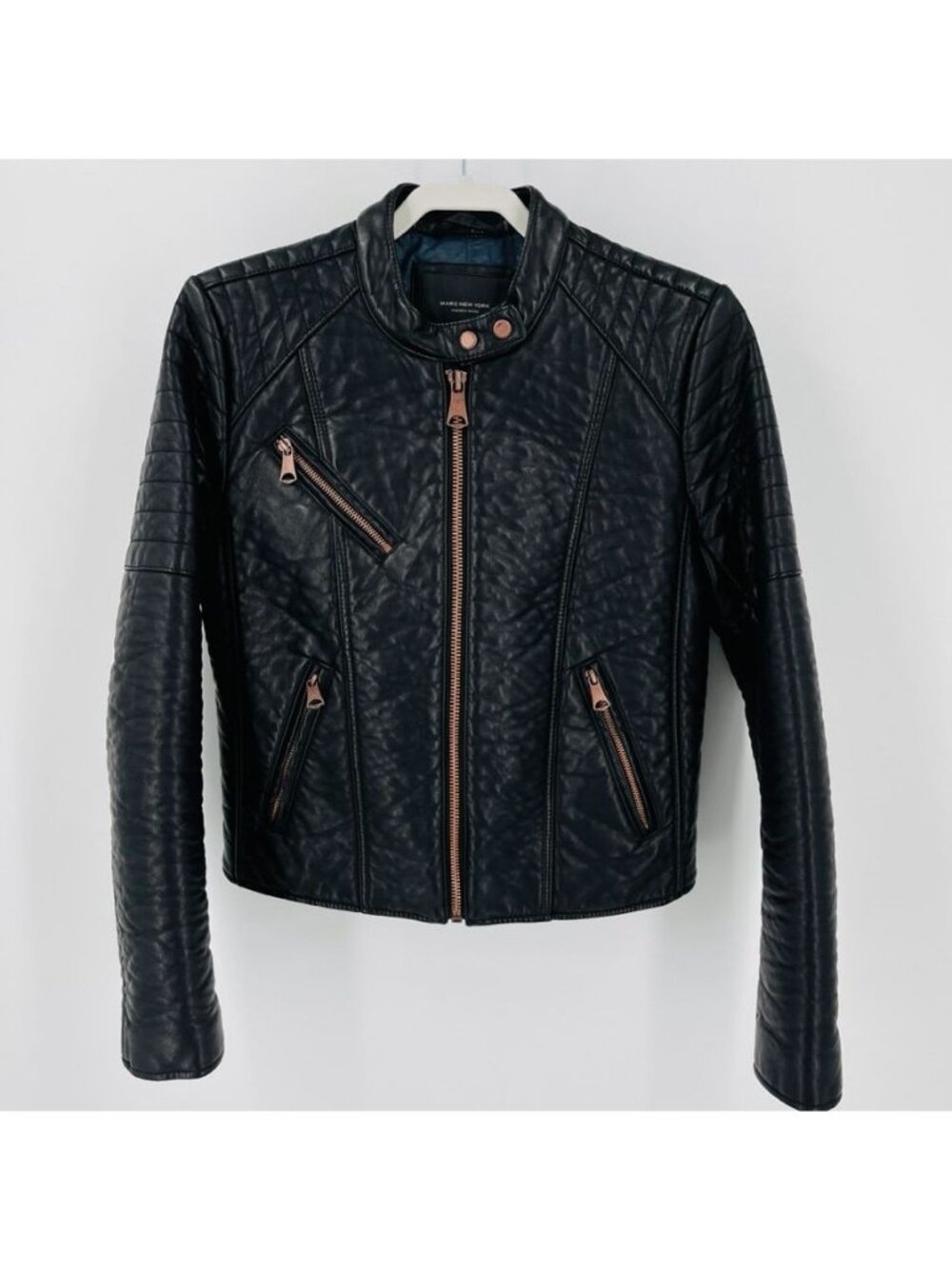 Mark New York Andrew Mark Vegan leather Jacket Size M Black Biker Zip Close